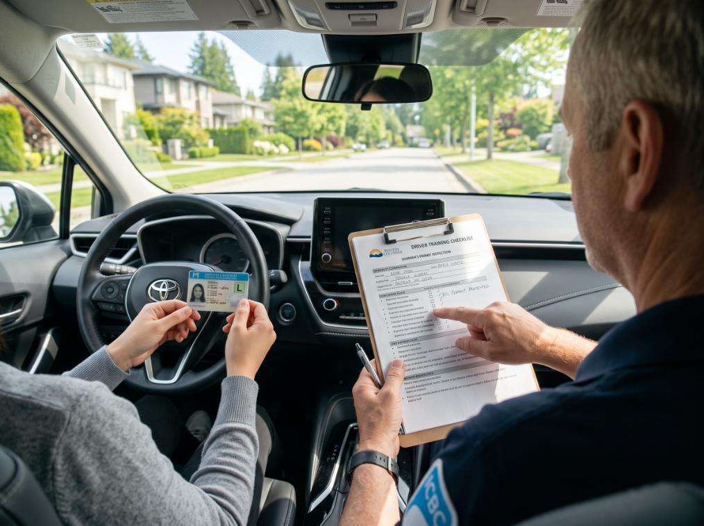 Driving instructor coaching student during an in-car training session