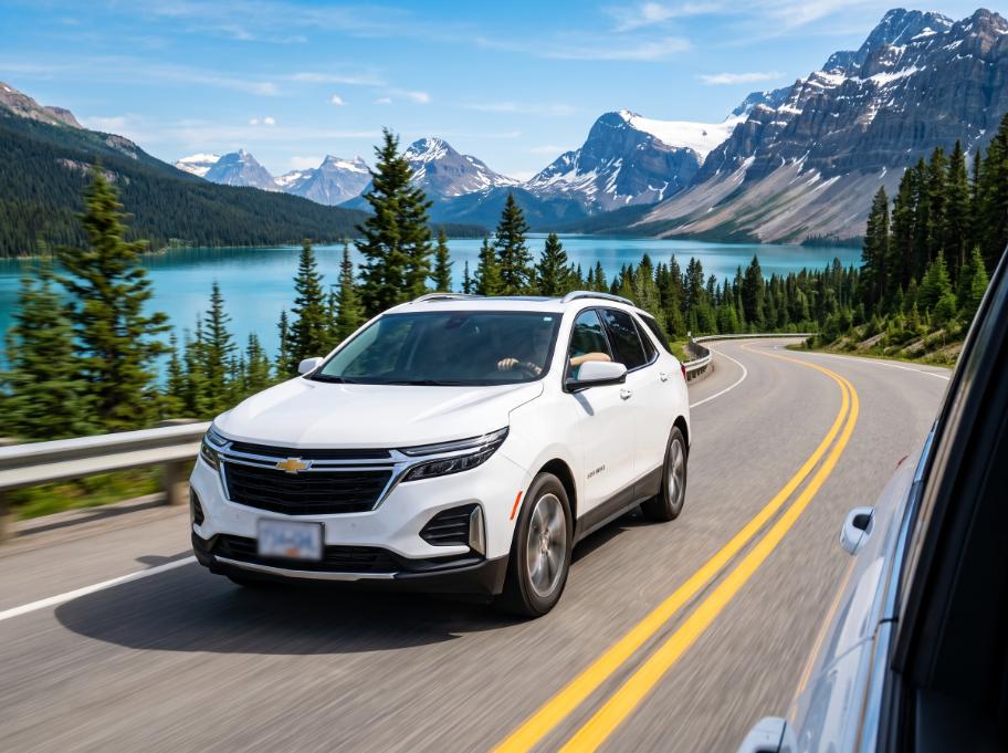 White training SUV cruising safely at speed limit on a multi-lane highway